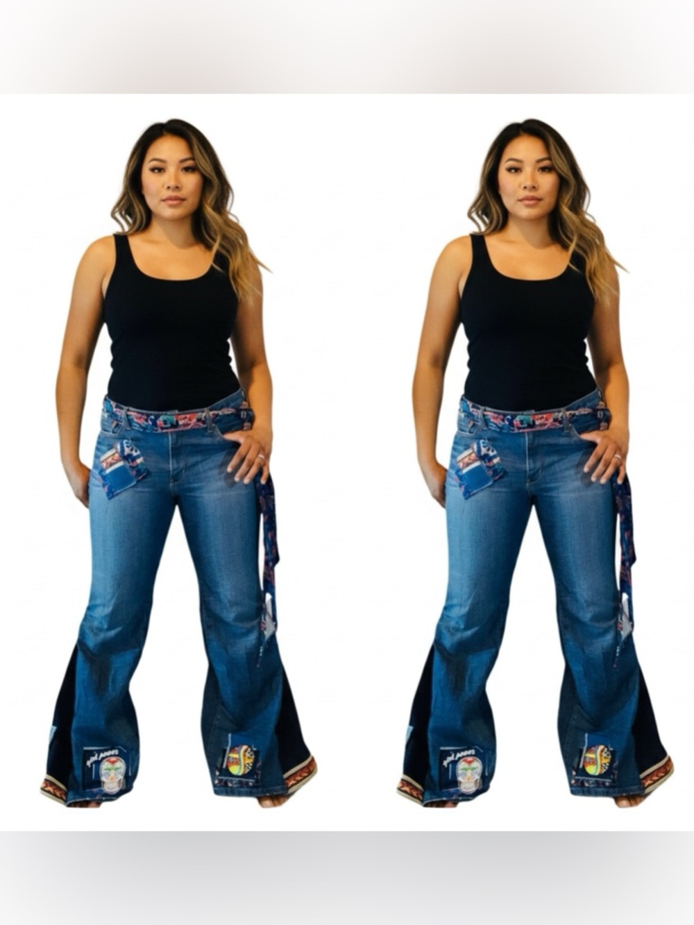 Handmade Boho Flare Jeans Bell Bottom Women’s Jeans Upcycled - Picture 3 of 11